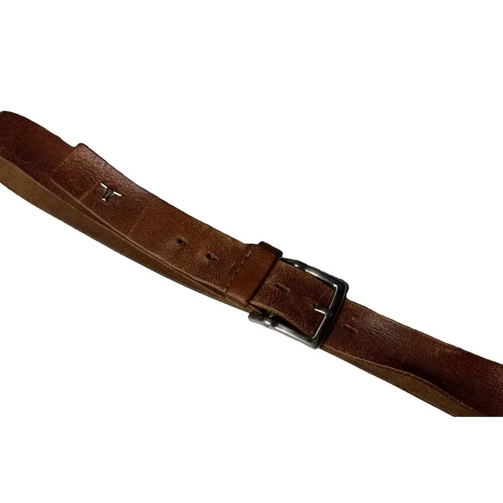 Vintage Mens Brown Leather Belt Size 42 / 44 Texas Longhorn Logo Unbranded